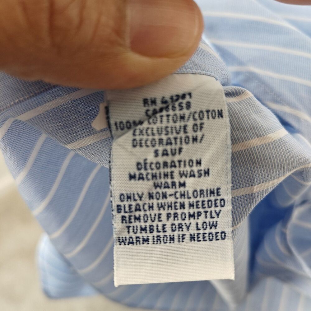 Ralph Lauren Shirt Mens 17.5 32/33  XL Blue Classic Striped Button Long Sleeve - Picture 3 of 5